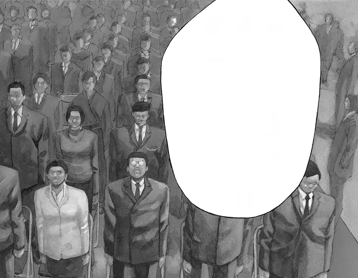 Manga panel: a speaker fires up rows of new doctors from a stage, with a giant speech balloon.
