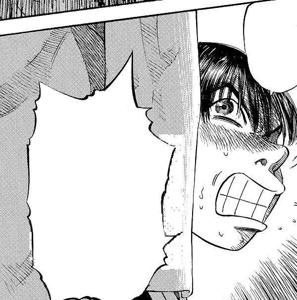 Manga panel: a young doctor gritting his teeth beside a jagged shout balloon.